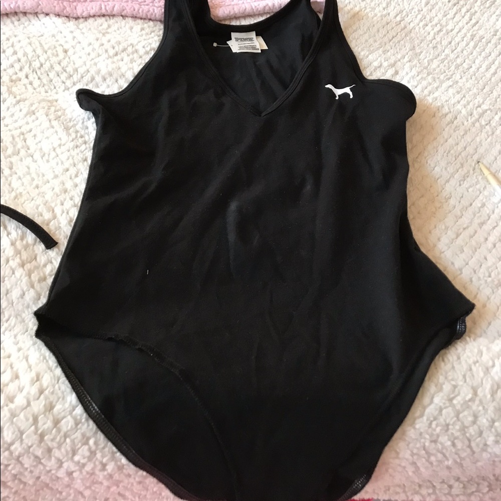 NWT VS PINK V NECK BODYSUIT BLACK SZ SM